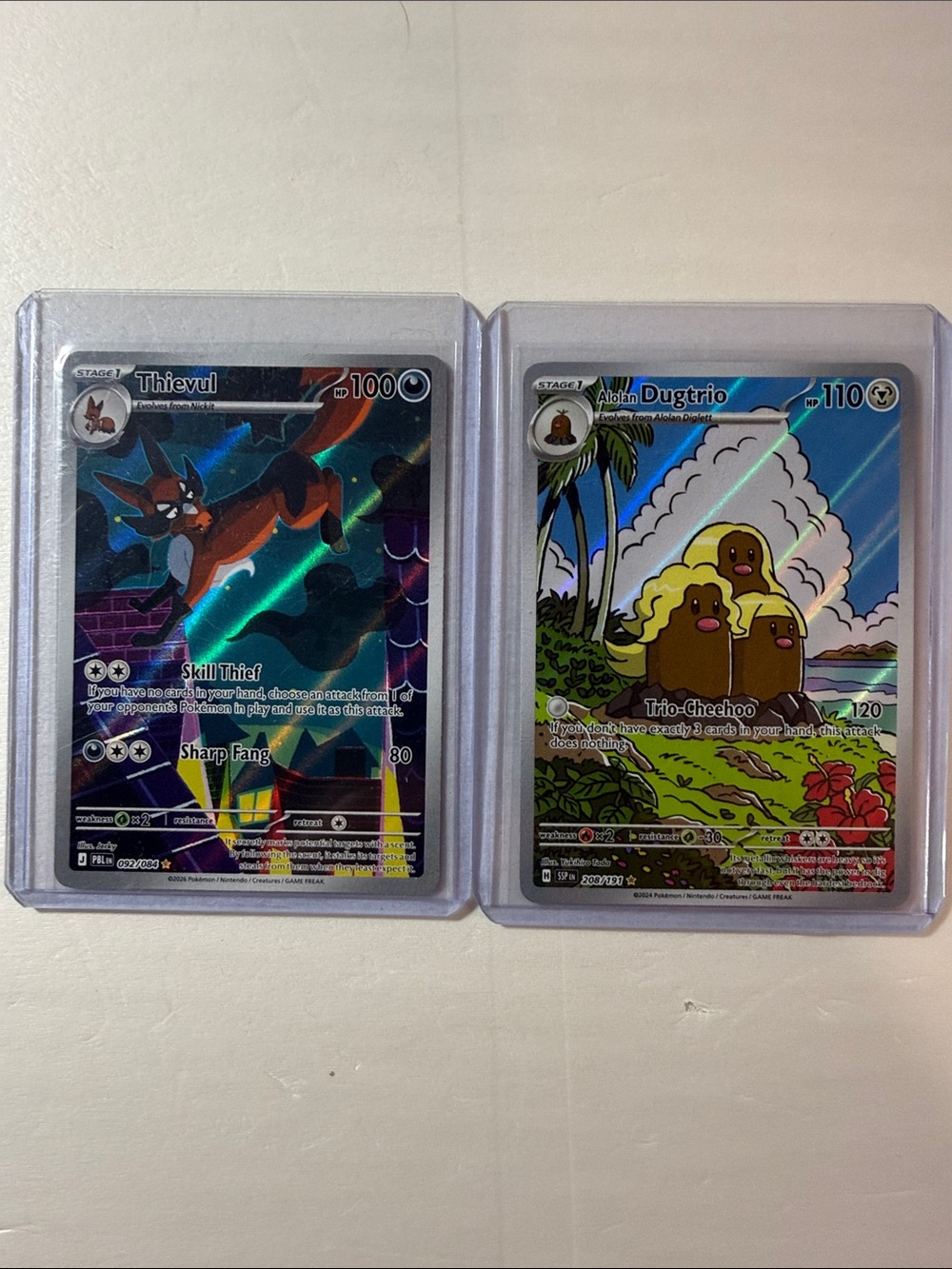 Pokemon Alolan Dugtrio & Thievul Full-Art Holo Cards - Brown/Black/Blue